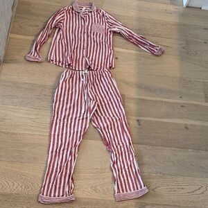 Stars Above Red and White Striped holiday women’s flannel Pajama Set